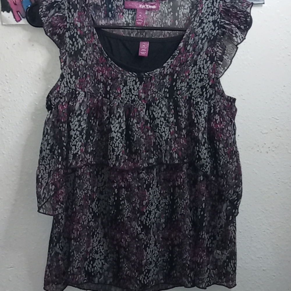 A black grey and purple blouse top